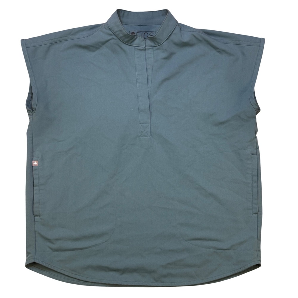 FIGS Rafaela Oversized Scrub Top XXS Teal FIONx Mandarin Collar Stretch EUC
